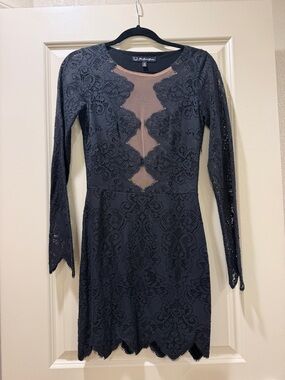 For Love & Lemons Black Lace Long-Sleeve Sheath Dress with Illusion Insets